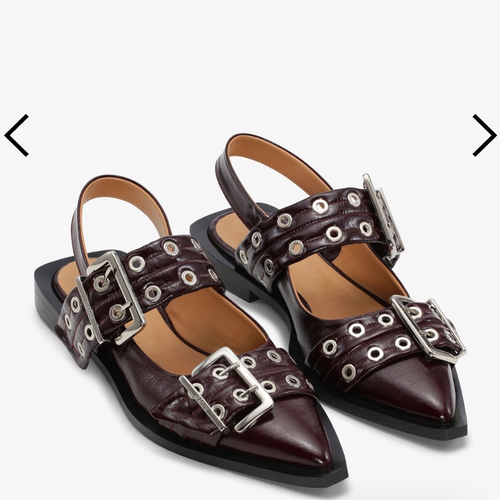 Ganni Burgundy Feminine buckle ballerinas size 39